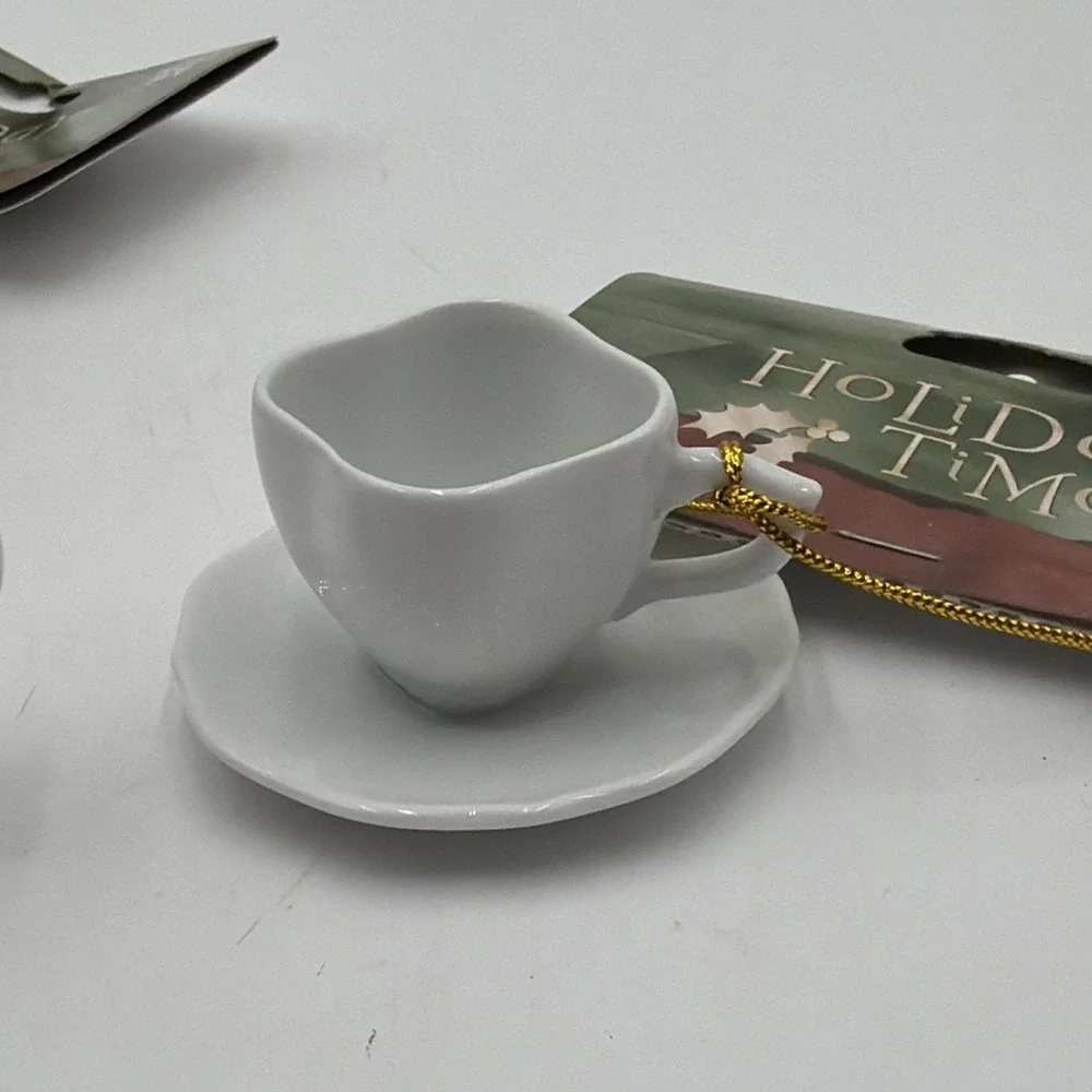 Vintage White Porcelain 4 Piece Miniature Tea Set Ornaments Holiday Time